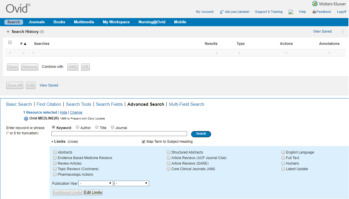 Ovid Search Functions introduced CIAP Clinical Information Access Portal