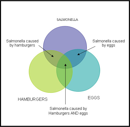 Incidence of salmonella food poisoning caused by hamburgers, with or without eggs.